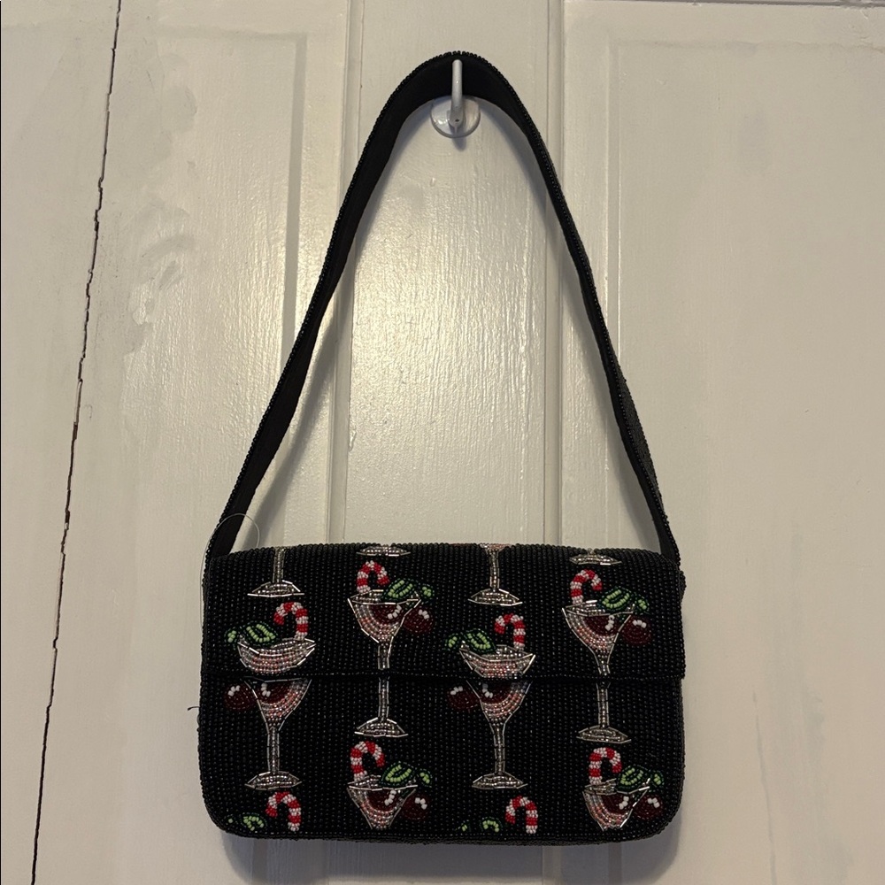 Anthropologie Fiona food & drink edition: Black Cocktail Motif Shoulder Bag NWOT - Picture 5 of 10